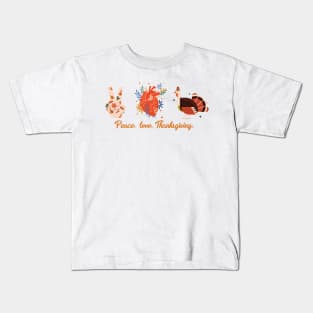 Peace love Thanksgiving Turkey Happy pattern Kids T-Shirt